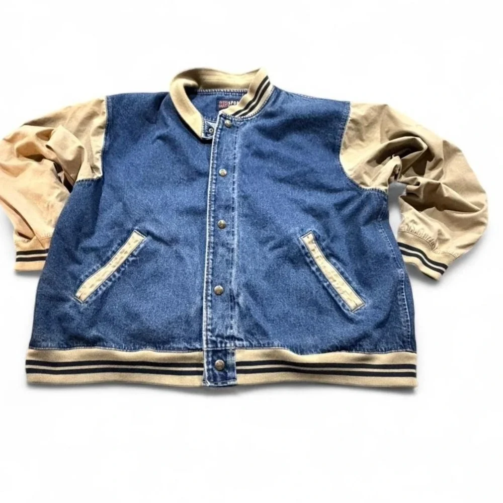Vintage‎ HB Sport Harbor Bay Denim Varsity Jacket Mens 2X Big Oversized 90s